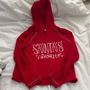 Red Hooded Sweatshirt with Festive Print
